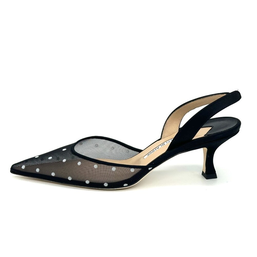 Manolo Blahnik CAROLYNE Polka Dot Mesh Satin Slingback Pumps Sandals Heels - Picture 4 of 16